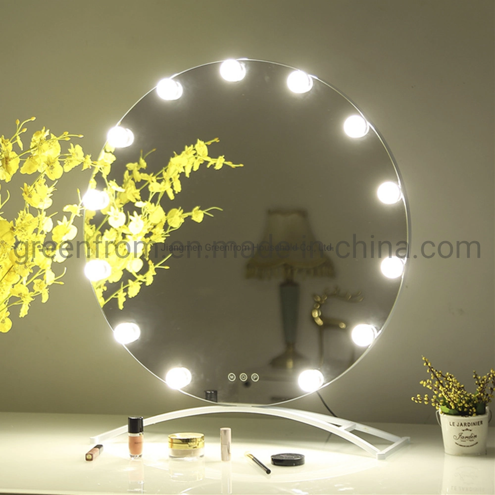 Round Shape Lighted Hollywood Style LED Table Vanity Mirror with Light Bulbs