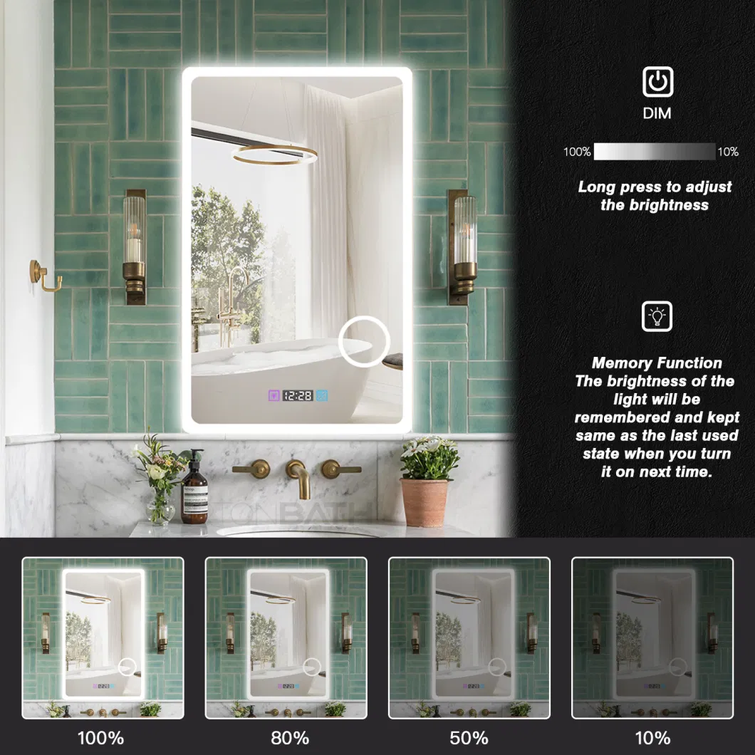 Ortonbath Vertical Vanity Smart Mirror with Lights Wall Mounted 24X32 Inch Dimmer Defogger Clear Shatterproof LED Bathroom Mirror with Magnifier