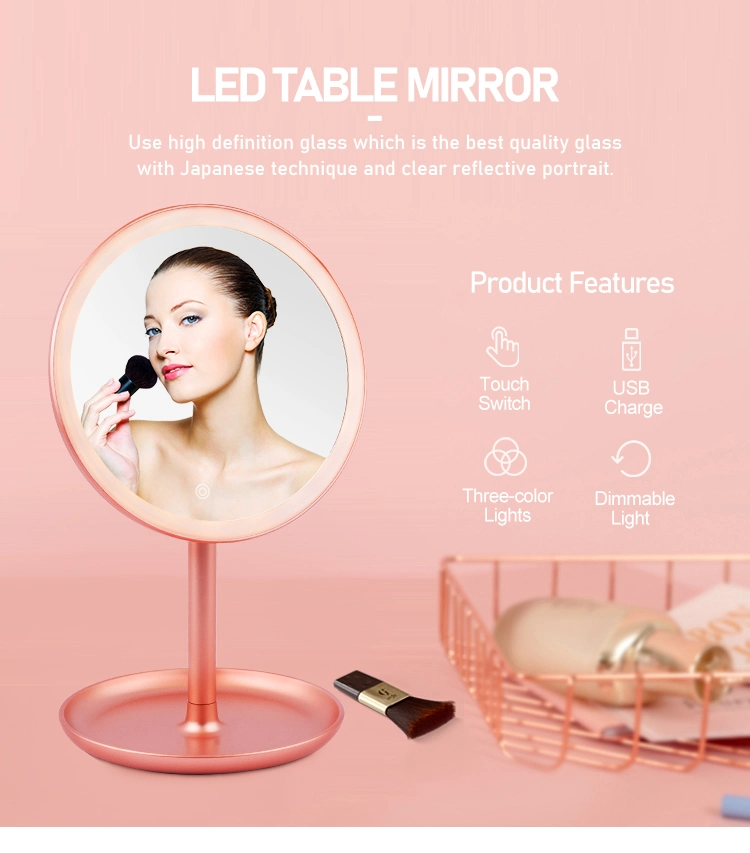 Hot Sale Durable Round Magnifying Plastic Vanity LED Makeup Mirror with Lights Gms807