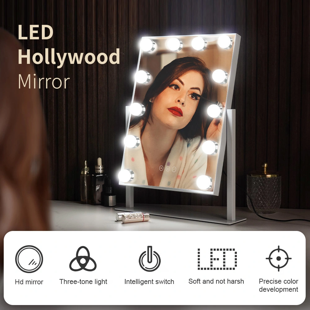 Personalized Lighted Cosmetic LED Square Single Mirror Beautiful Makeup Iron Mirror