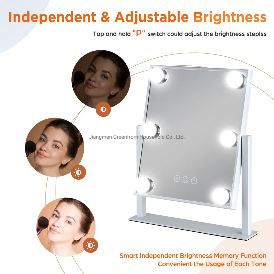 6 Bulbs LED Light Tabletop Hollywood Makeup Mirror with Light Bulbs