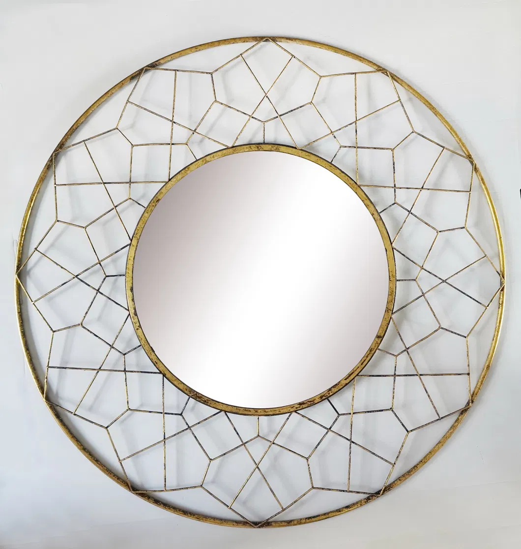 China Factory Gold Round Metal Framed Wall Mirror Solid Construction Glass Wall Mirror Vanity Bedroom Bathroom Home Decoration