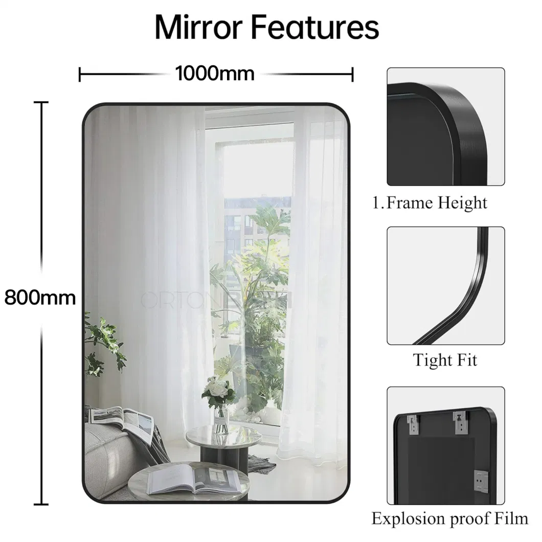 Ortonbath Black Brushed Aluminum Rectangular Bathroom Mirror with Metal Frame, Hanging Mirrors for Living Room Bedroom Bathroom Entryway