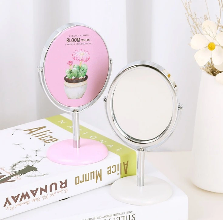 PU Round Stand Mirror Personalized One Side Makeup Mirror