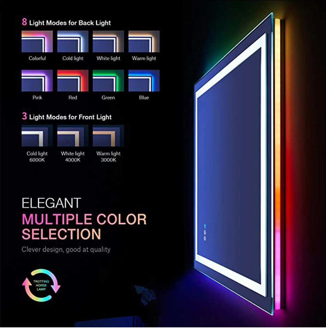 Backlit Rectangle Bathroom RGB LED Color Changing Mirror Frameless Bluetooth Music Smart Wall Mirror