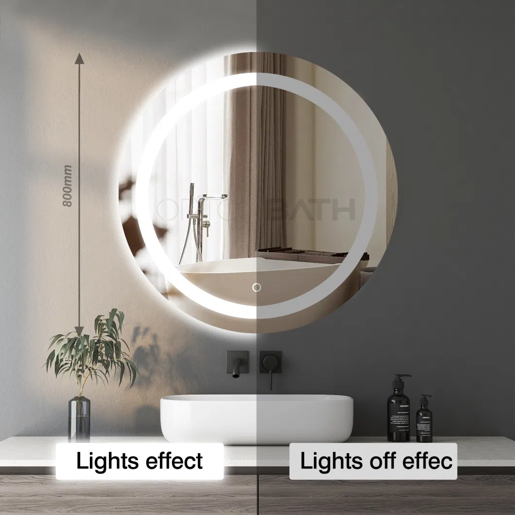 Ortonbath Frameless Round LED Bathroom Mirror Backlit Anti-Fog 3 Colors Light Dimmable Wall Mounted Lighted Bathroom Vanity Mirror Smart Makeup Mirror