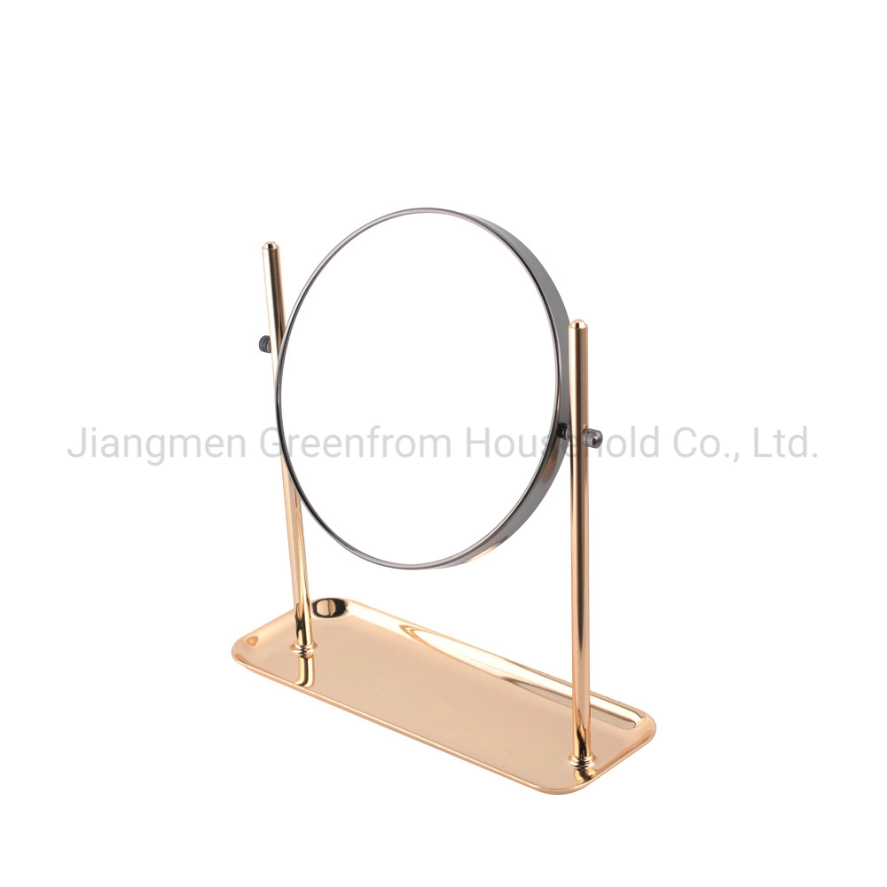 Gold Color Table Desktop Vanity Makeup Mirror Double Sides Cosmetic with Tray