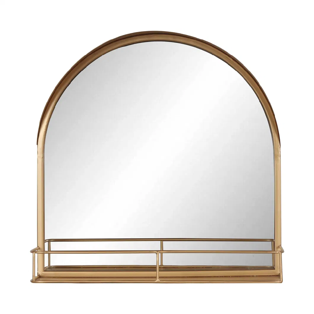 Decorative Gold Metal Framed Bathroom Entryway Wall Mirror with Shelf