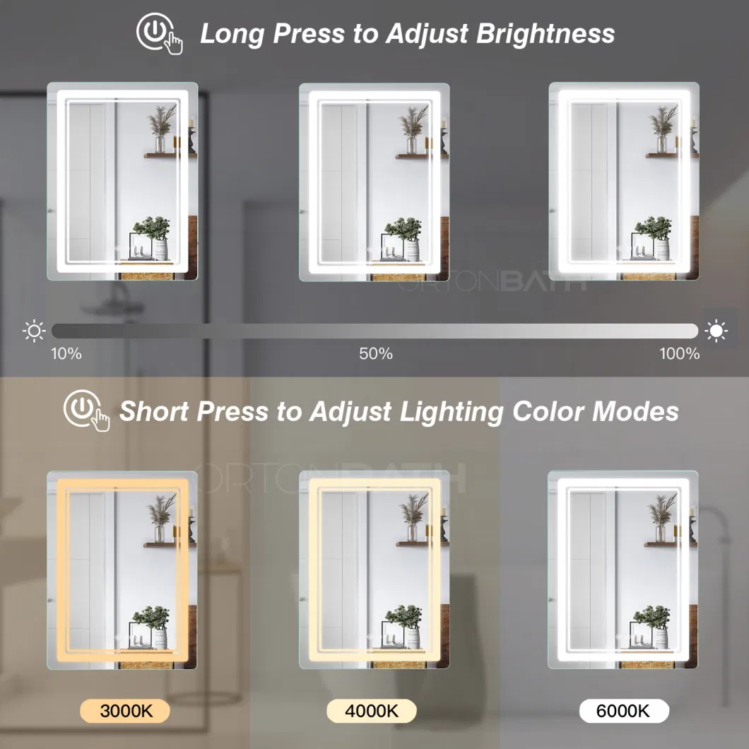 Ortonbath Frameless LED Smart Bathroom Mirror Front Lighted Wall Mounted Vanity Rectangular Mirror with Lights Anti-Fog CRI 95, CCT Adjustable