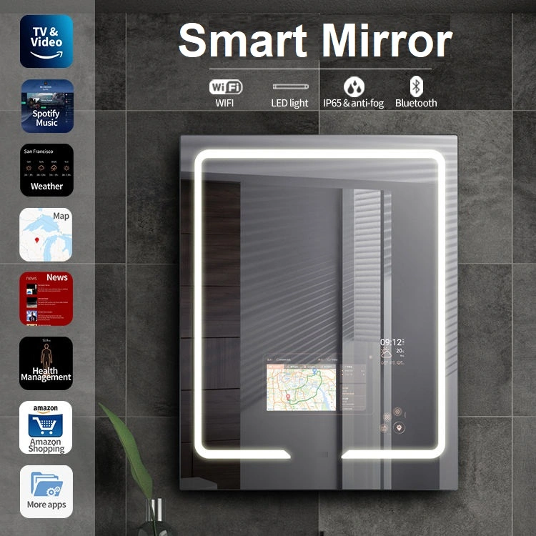 Smart Mirror 7 Inch to 100 Inch Interactive Bathroom TV Mirror Intelligent Magic Mirror Glass Touch Screen Mirror for Hotel Smart Home with Android OS