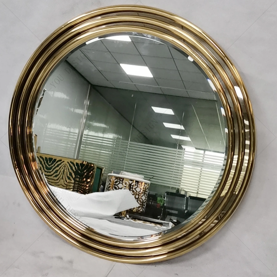 Luxury Bathroom Round Wall Mirror with Gold Stainless Steel Frame