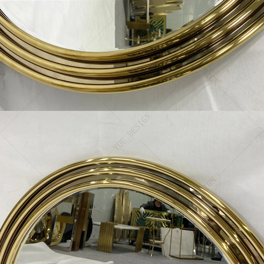 Luxury Bathroom Round Wall Mirror with Gold Stainless Steel Frame