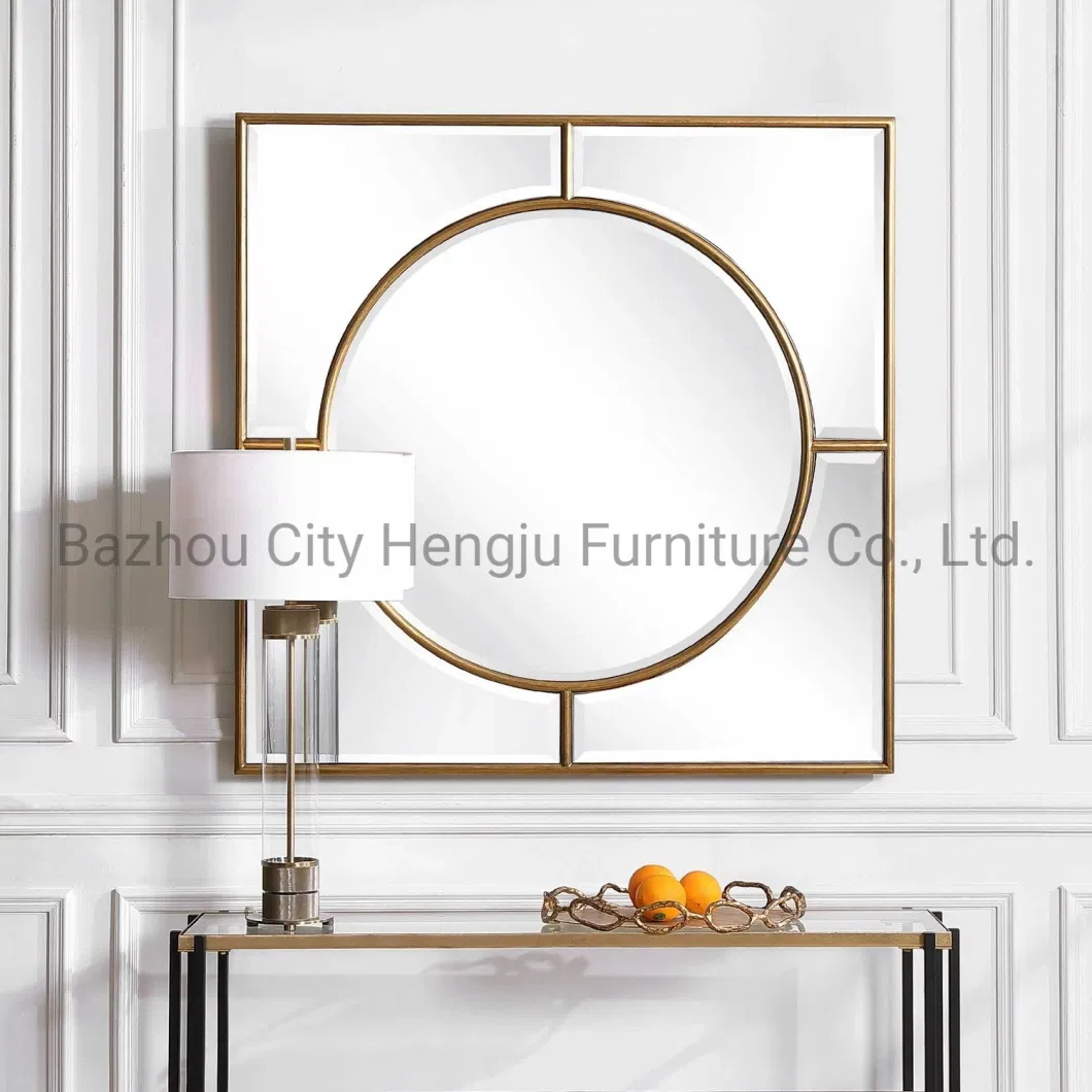 Luxury Design Wall Mounted Decorative Metal Gold Large Square and Round Stainless Steel Frame Wall Mirror for Living