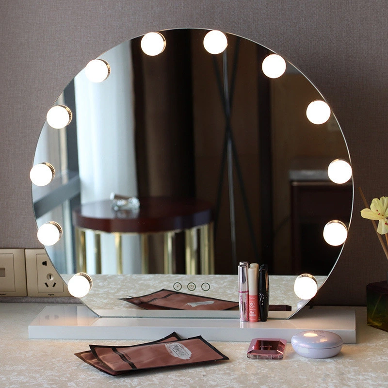 Round Hollywood Mirror with Lights Cosmetic Mirror for Home Decoration