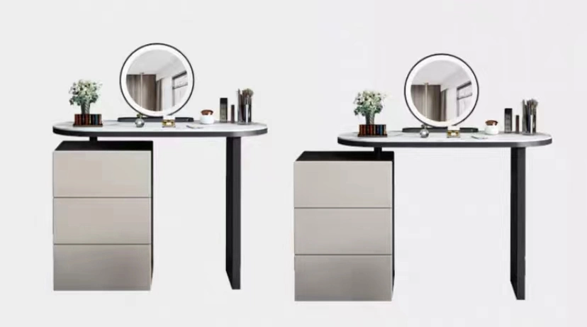 Popular Classic White Fashion Design Round Mirror Make-up Storage Dressing Table Vanity