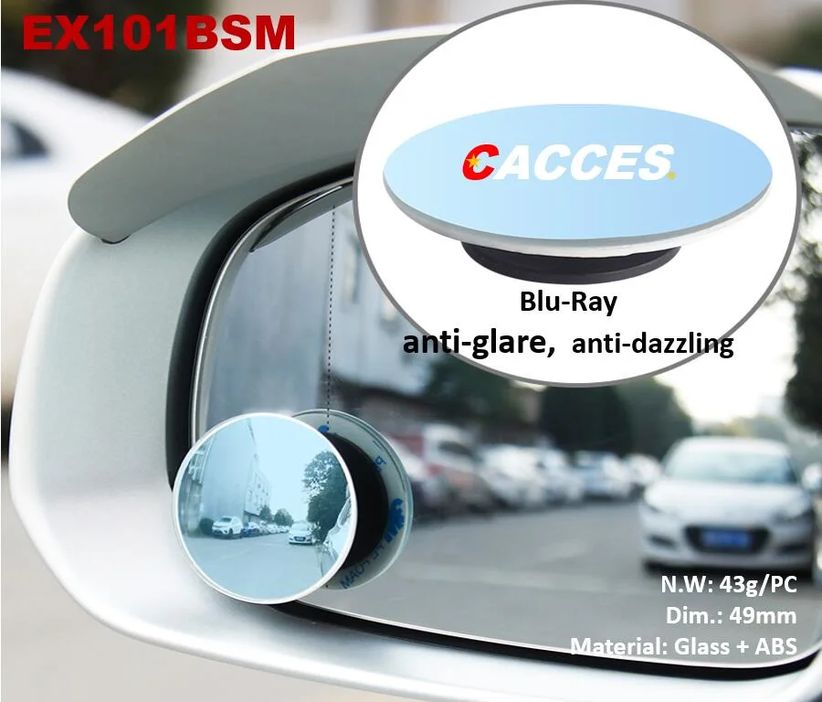 Car Side Convex Anti-Glare Blue Mirror 360 Rotate Car Blind Spot Mirror Round Glass Frameless Wide Angle Rearview Mirror Sway Adjustable Car Accessories Supply