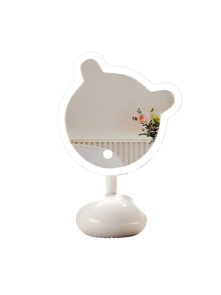 Cute Crooked Neck Bear LED Makeup Mirror with Light Dressing Table Student Dormitory Portable Fill Light Mirror