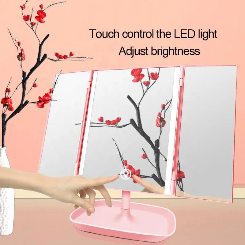 Modern Custom Trifold LED Light Desk Makeup Mirror