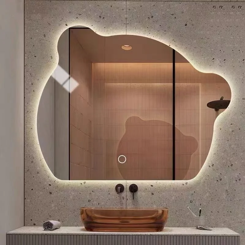 Bathroom Mirror LED Smart Makeup Mirror Dressing Table with Lights Cute Special-Shaped Mirror Bear Mirror Bathroom Mirror