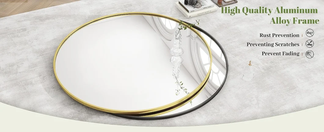 Round Mirror, Gold Metal Frame Circle Mirror, Wall Mirror for Entryway, Bathroom, Vanity, Living Room, Gold Circle Mirror