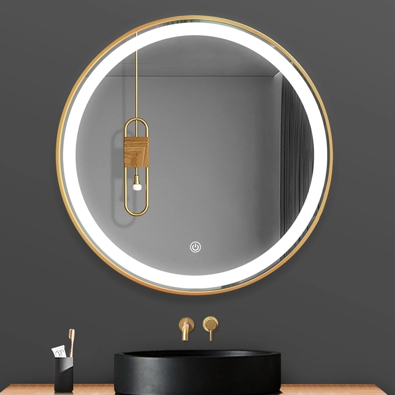 Wall Mounted Round Metal Frame PVC Back Frame Defog LED Bathroom Smart Mirror with Lights