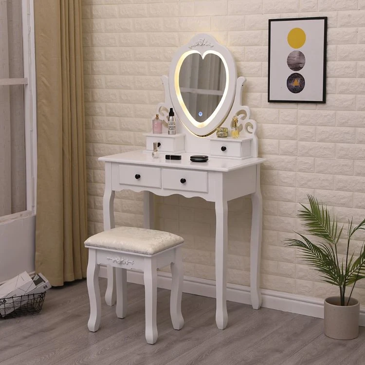 Heart Shape Hollywood Makeup Vanity Desk with Touch Screen Mirror