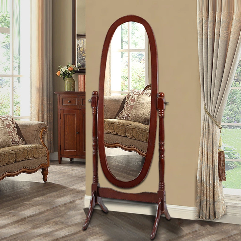 French Retro Solid Wood Mirror Home Floor-Standing Full-Length Mirror