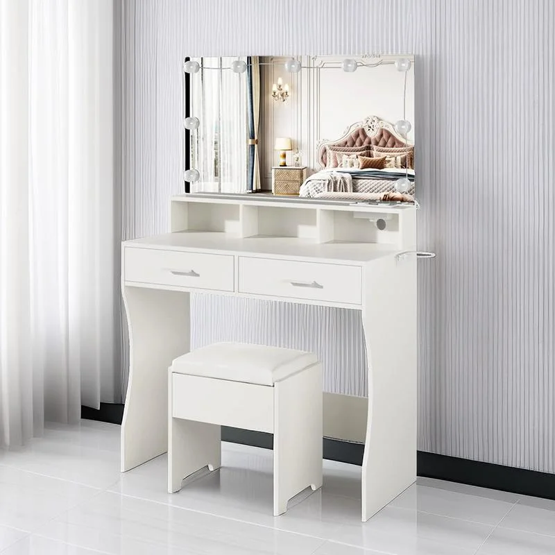 Makeup Vanity with Lighted Mirror &amp; Power Outlet, White Vanity Set Vanity Desk, Clearance Makeup Vanity 3 Lighting Colors, Brightness Adjustable