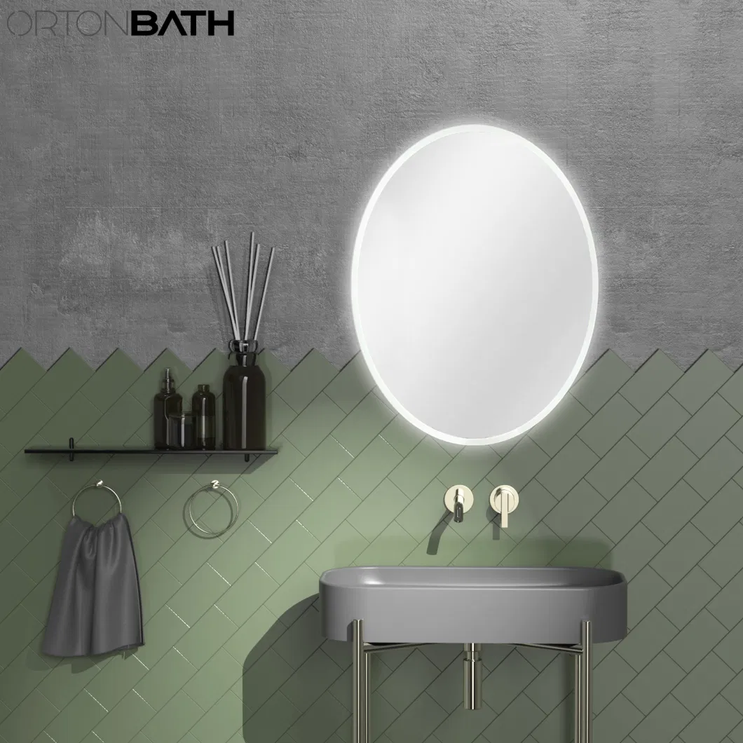 Ortonbath Fitting IP44 Free Frameless Full Length Floor Dressing Mirror LED Lights Touch Sensor Switch Backlit Bathroom Mirror LED Smart Bath Makeup Mirror