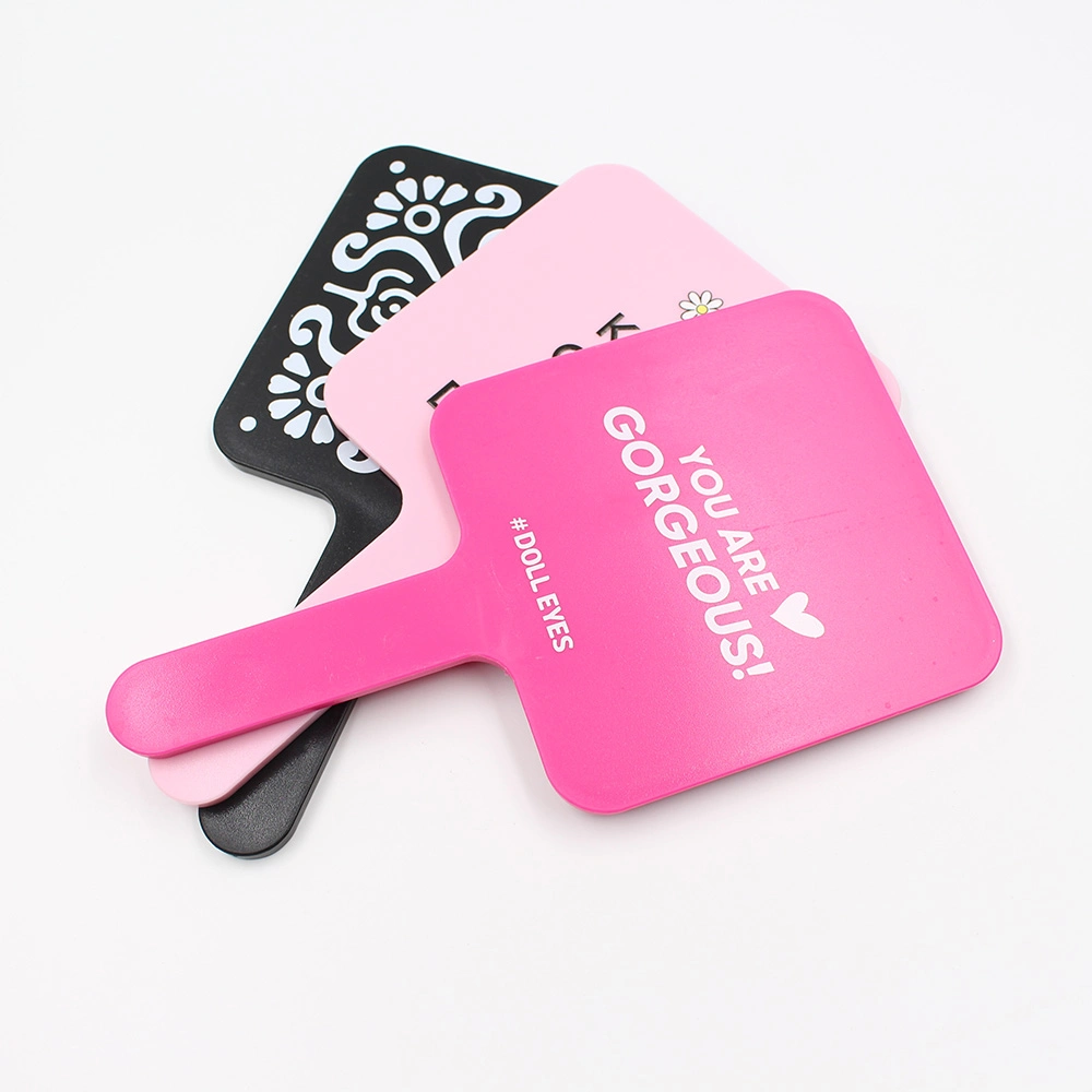 Plastic One Side Square Mirror Personalized Folding Custom Logo UV Printing Long Hand Cosmetic Makeup Handheld Mirror