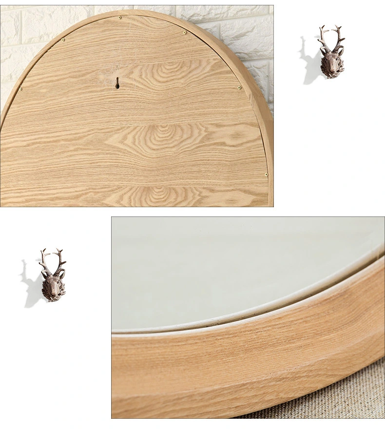 Nordic Minimalist Bathroom Wall-Mounted Solid Wood Round Makeup with Toilet Dressing Round Mirror 0026