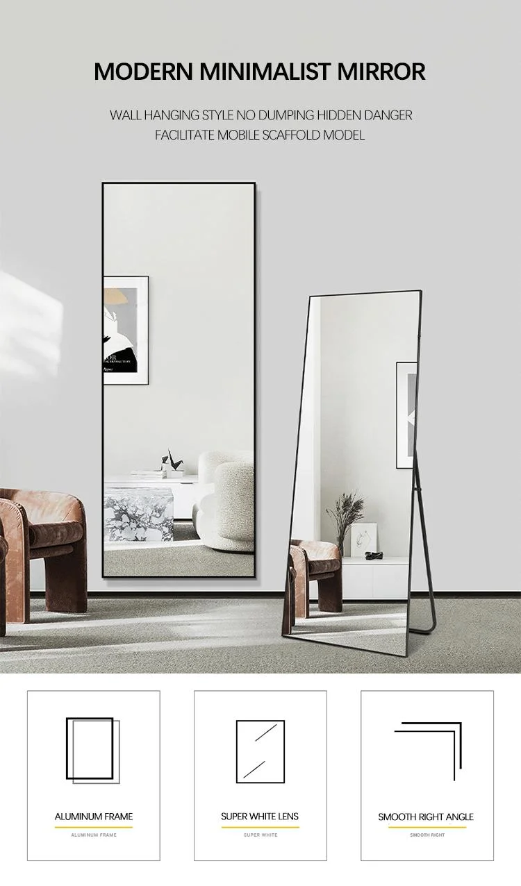 Durable Solid Wood Frame Explosion-Proof Film High-Definition Full Body Mirror Standing/ Leaning/ Hanging Long Mirror