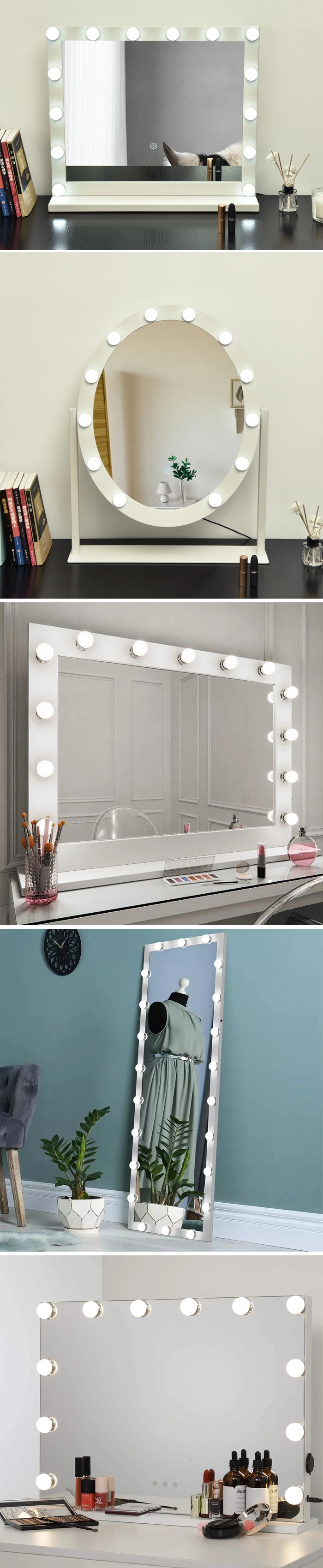 Ortonbath Against Wall Rectangular Light Bulbs LED Dressing Makeup Vanity Table Top Mirror with Lights Wall Mounted Illuminated Vanity Hollywood Mirror