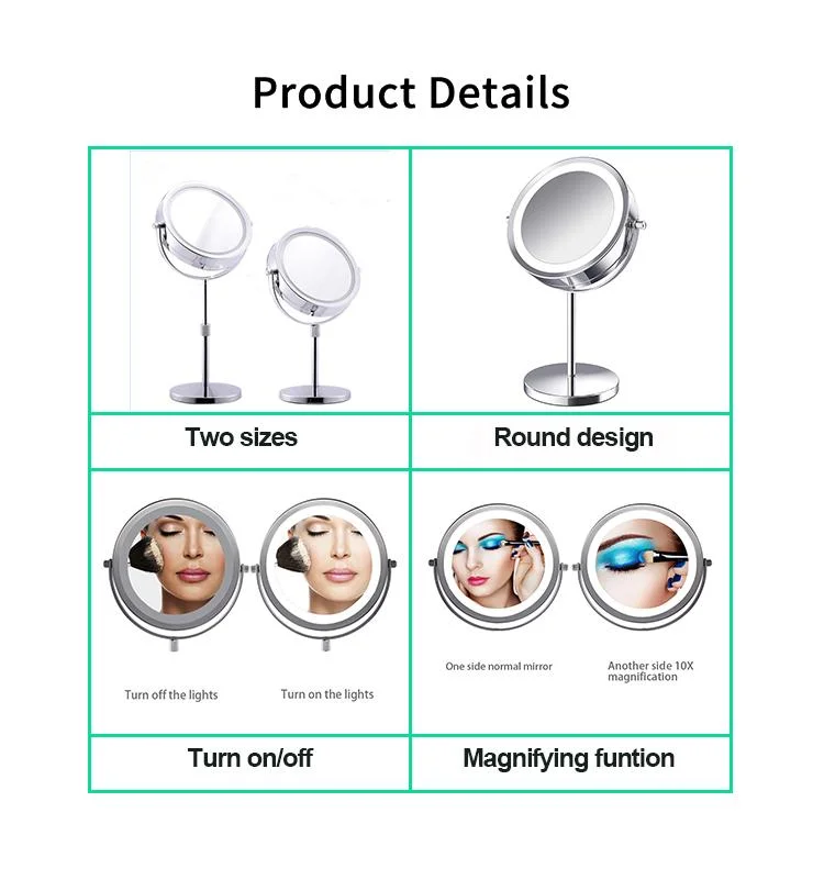 Double-Sided Stainless Steel 1X/3X/5X Household Desktop LED Cosmetic Makeup Mirror