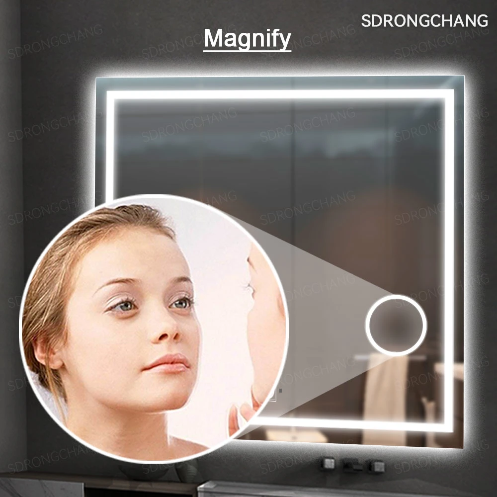 Home Hotel Office Customized Rectangle Shape Magnifying Mirror with LED Dimmable Light