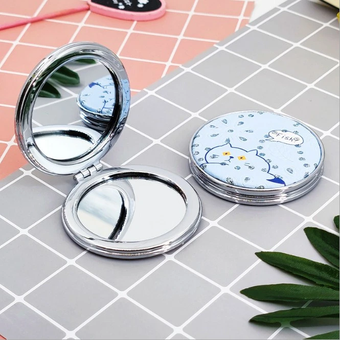 PU Round Pocket Mirror Personalized Folding Magnifying Makeup Mirror Cosmetic Custom Logo PU Round Compact Mirror