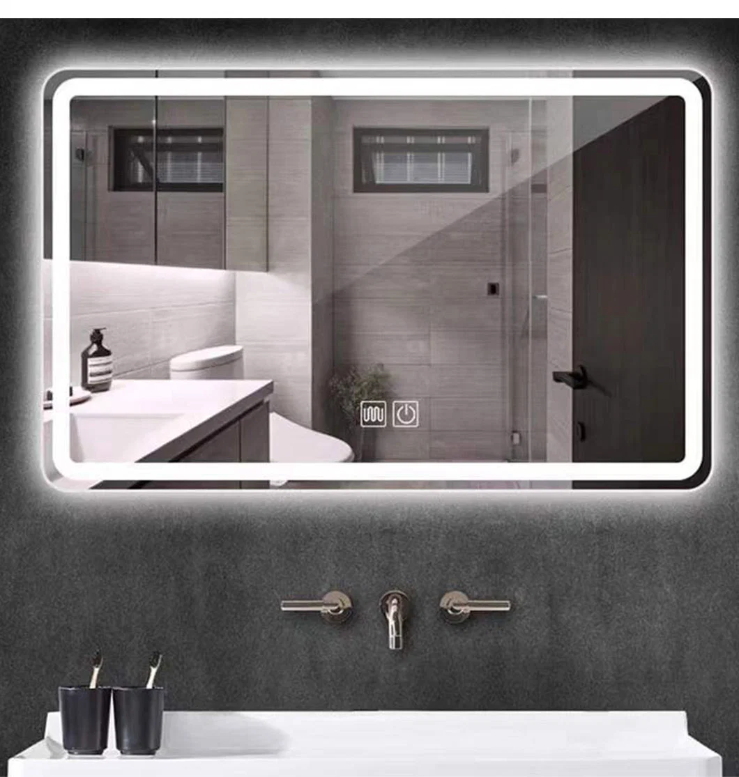 Customized Oversized Wall Mount Bath Vanity Light up Mirror Rectangle Touch Screen Smart Bathroom Mirror LED