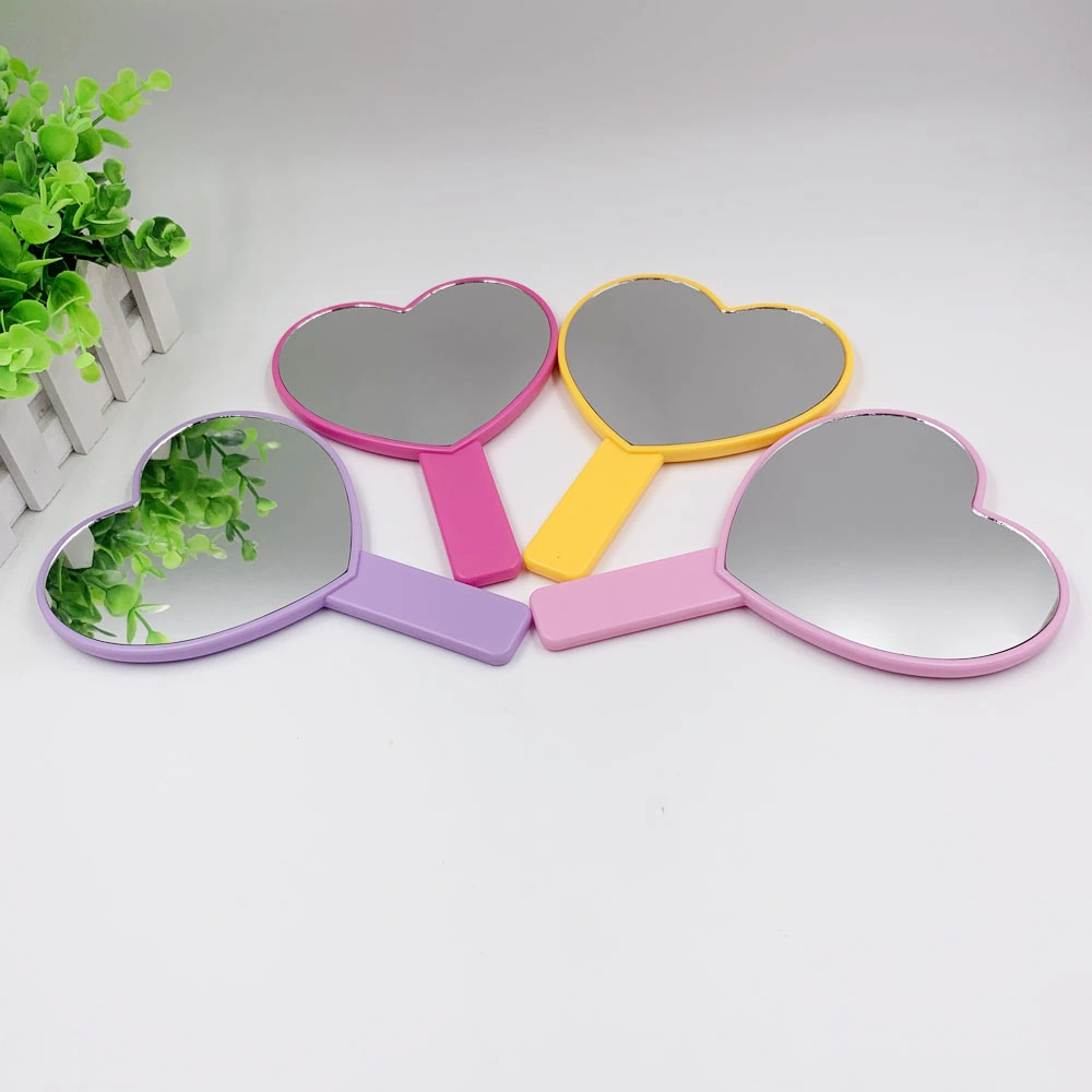 Plastic One Side Heart Shape Hand Mirror Personalized Custom Logo UV Printing Cosmetic Makeup Handheld Mirror for Girls