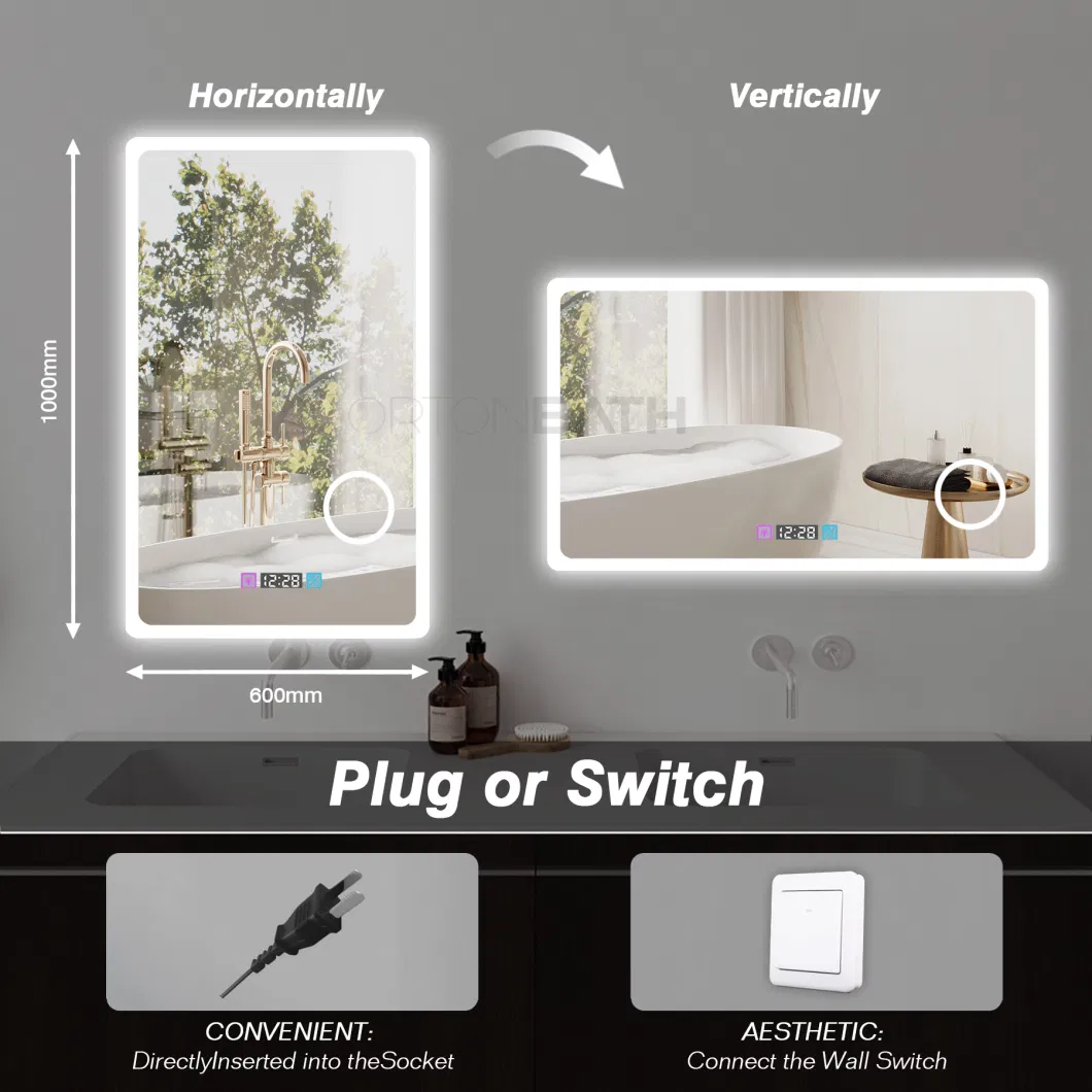 Ortonbath Vertical Vanity Smart Mirror with Lights Wall Mounted 24X32 Inch Dimmer Defogger Clear Shatterproof LED Bathroom Mirror with Magnifier