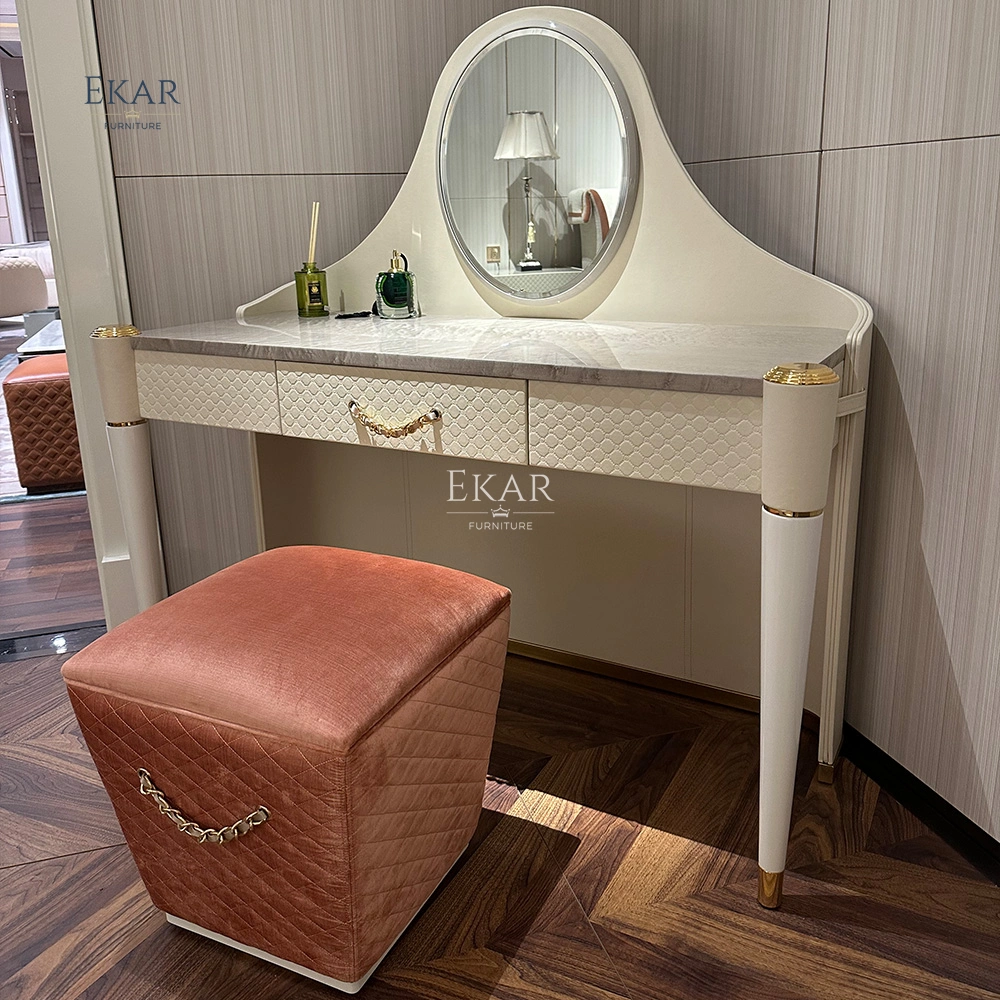 Gold Mirror Steel Vanity Table - Glamorous Makeup Desk with Metallic Accents-Make up