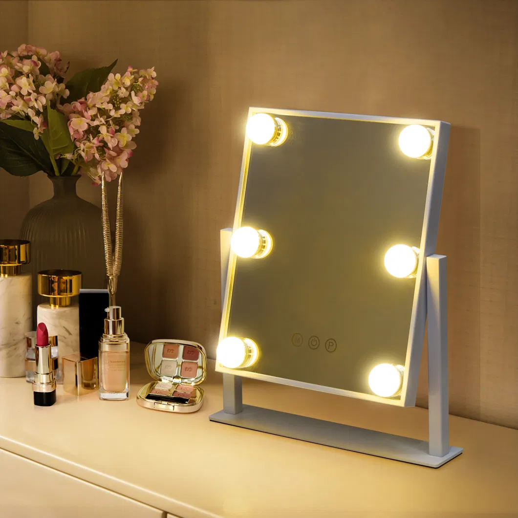 6 Bulbs LED Light Tabletop Hollywood Makeup Mirror with Light Bulbs