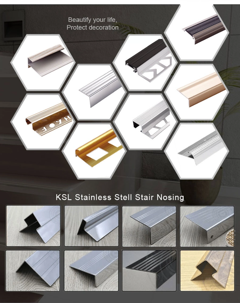 Anti-Slip Aluminum Stair Nosing for Vinyl Floor Rubber Insert Metal