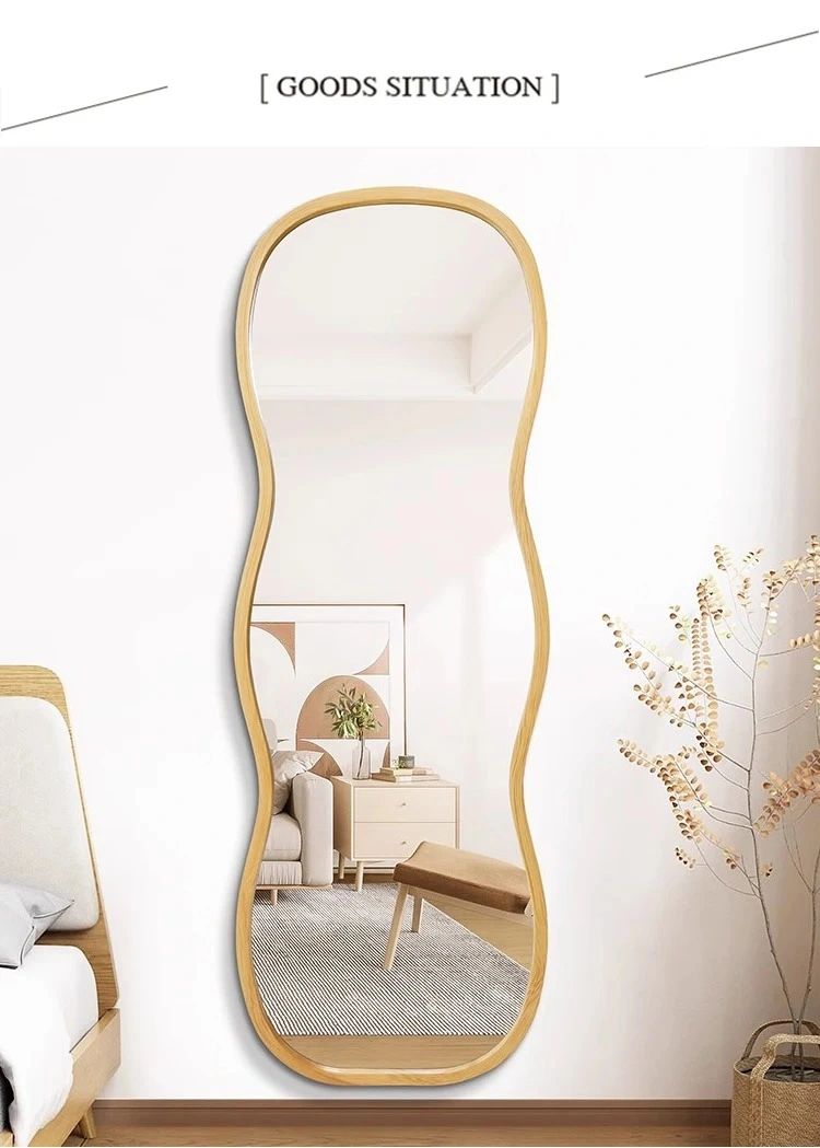 63&quot; X 24&quot; Floor Mirror Flannel Wrapped Wooden Frame Wall Mirror Irregular Wavy Mirror for Cloakroom/Bedroom/Living Room