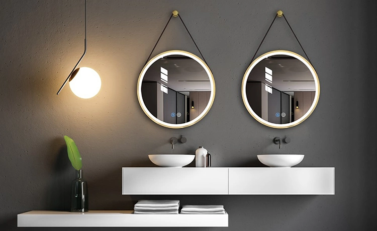 Touch Control Hotel Vanity Round LED Bathroom Mirror Black Frame Mirror Factory