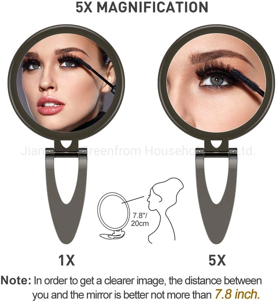 One Side Plastic Round Shape Mirror Custom Logo Long Hand Held Cosmetic Makeup Beauty Vanity Mirror