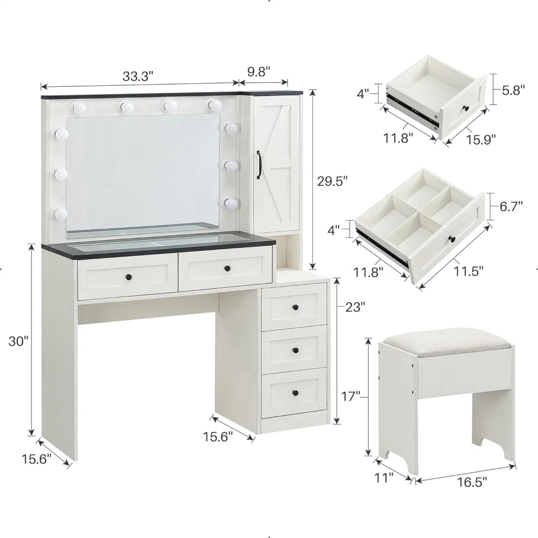 Modern Makeup Vanity Desk with LED Mirror and Cabinet Bedroom Furniture