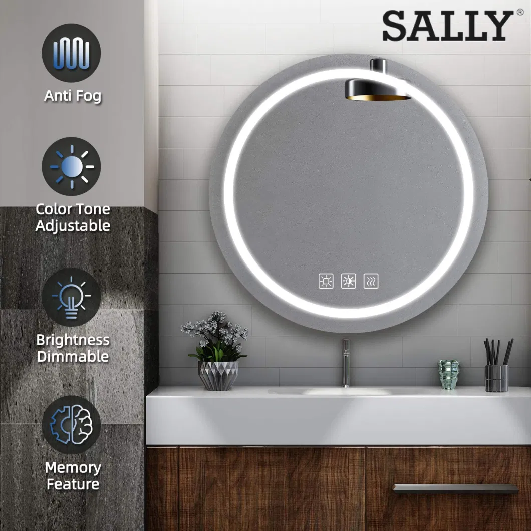 Sally 24 Inch LED Round Bathroom Mirror with Light Anti-Fog Dimmable Water Proof Wall Mounted Circle Mirror Vanity Mirror Makeup Lighted Mirror