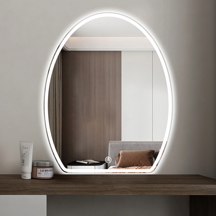 Frameless Luxury Oval Lighted Gold Runway Intelligent Wall Mount Bath Smart Antifog Touch Screen Bathroom Mirror with LED Light