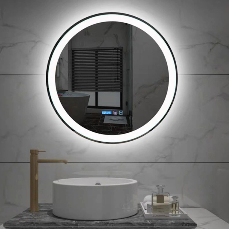 Customizable Diameter 80 Double Touch Screen/Light/Defogging/Time Temperature/Frameless Wall Mounted Bathroom Smart LED Mirror