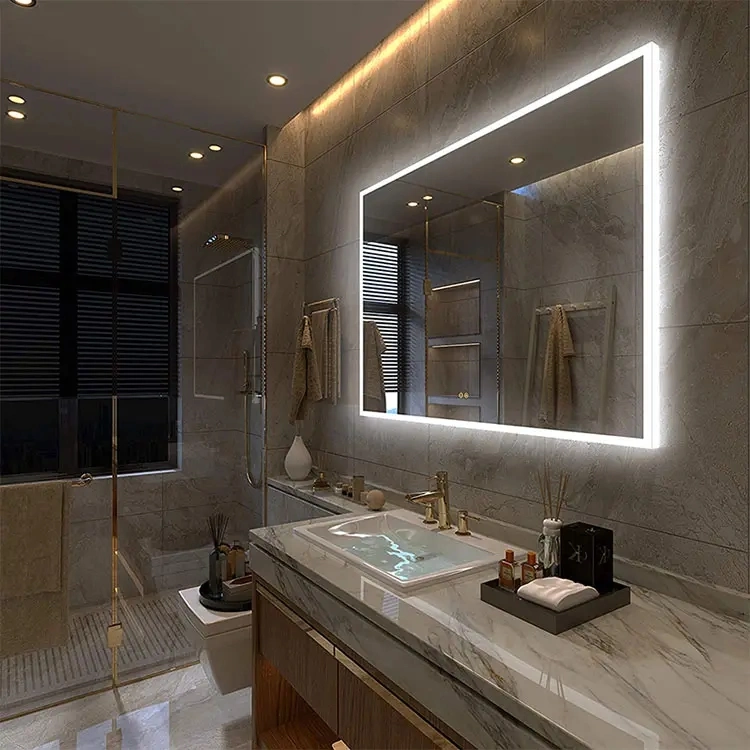 Customized Illuminated Rectangle Smart Bathroom Mirror with LED Light up for Cabinet Bath Wash Basin